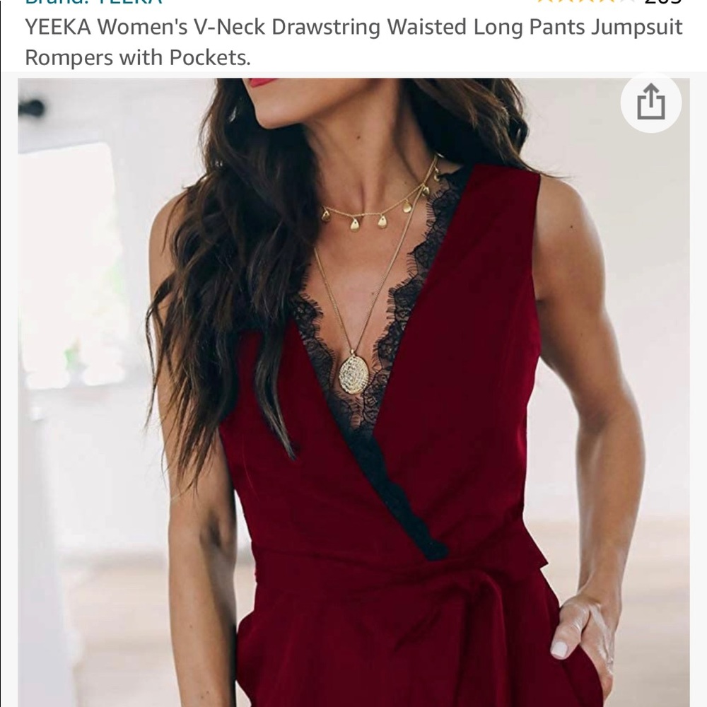 Red V-neck jumpsuit